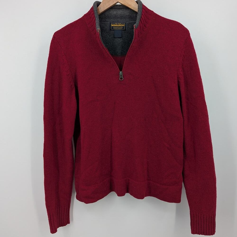 VTG Woolrich 100% Wool Sweater M Red Quarter Zip Pullover Made Japan Cozy Preppy